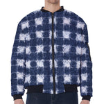 Shibori Grid Pattern Print Zip Sleeve Bomber Jacket