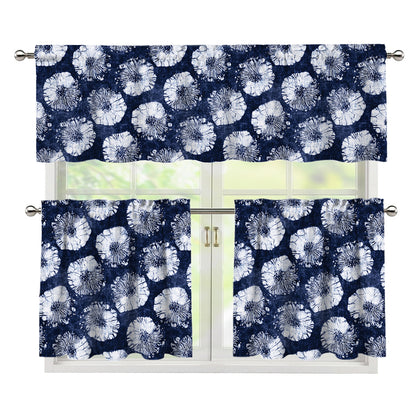 Shibori Motif Pattern Print 3 Piece Kitchen Curtains