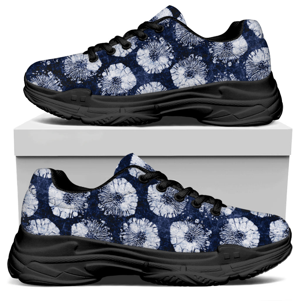 Shibori Motif Pattern Print Black Chunky Shoes