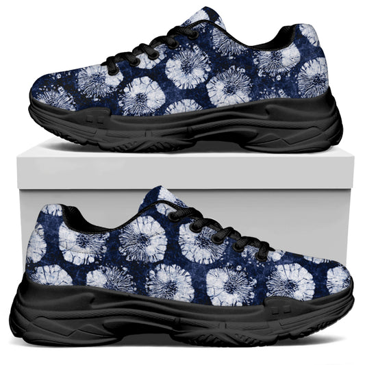 Shibori Motif Pattern Print Black Chunky Shoes