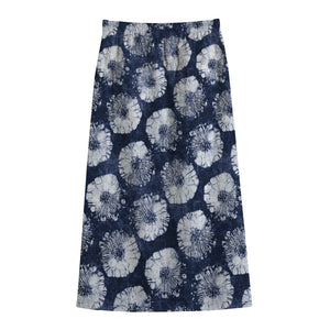 Shibori Motif Pattern Print Cotton Front Slit Maxi Skirt