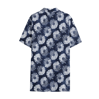 Shibori Motif Pattern Print Cotton Hawaiian Shirt