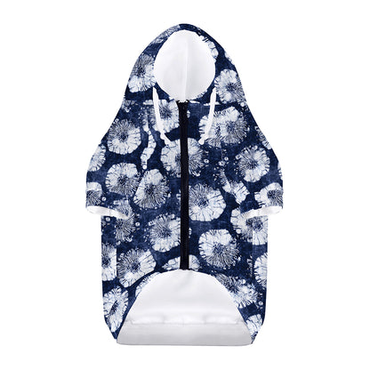 Shibori Motif Pattern Print Dog Zip Up Hoodie