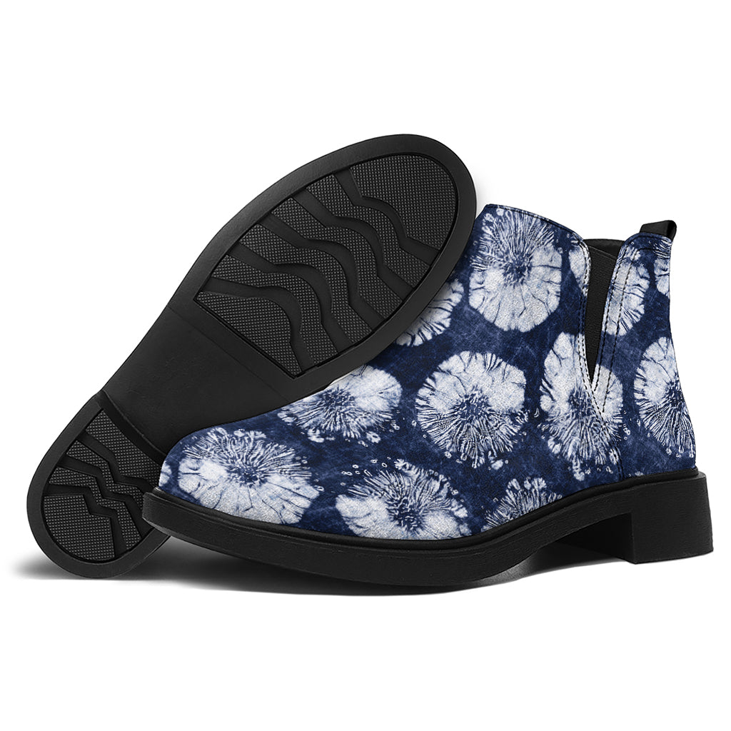 Shibori Motif Pattern Print Flat Ankle Boots