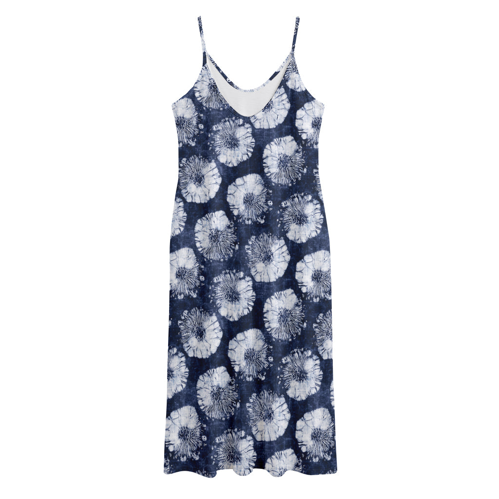 Shibori Motif Pattern Print Jersey Midi Cami Dress