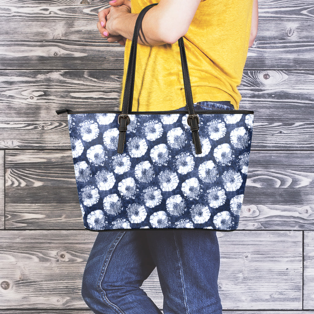 Shibori Motif Pattern Print Leather Tote Bag