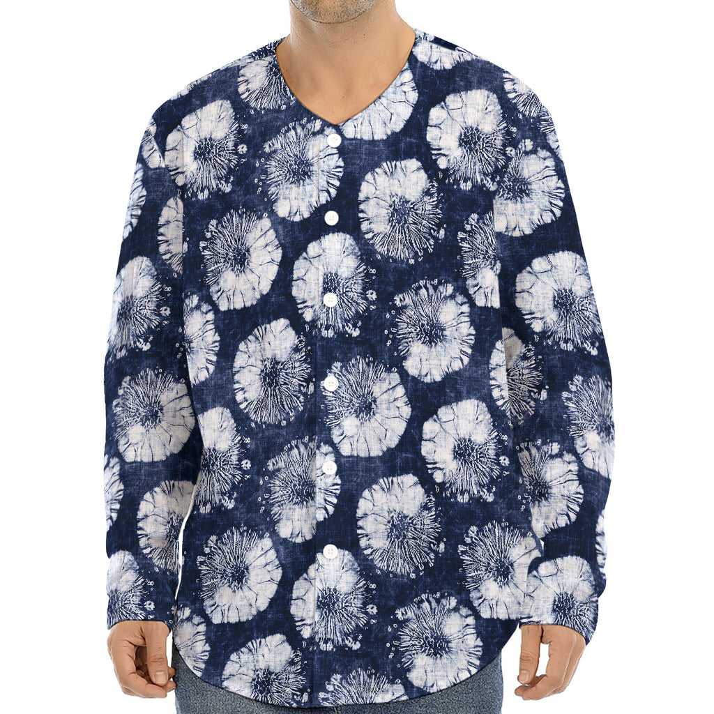 Shibori Motif Pattern Print Long Sleeve Baseball Jersey