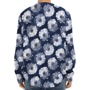 Shibori Motif Pattern Print Long Sleeve Baseball Jersey