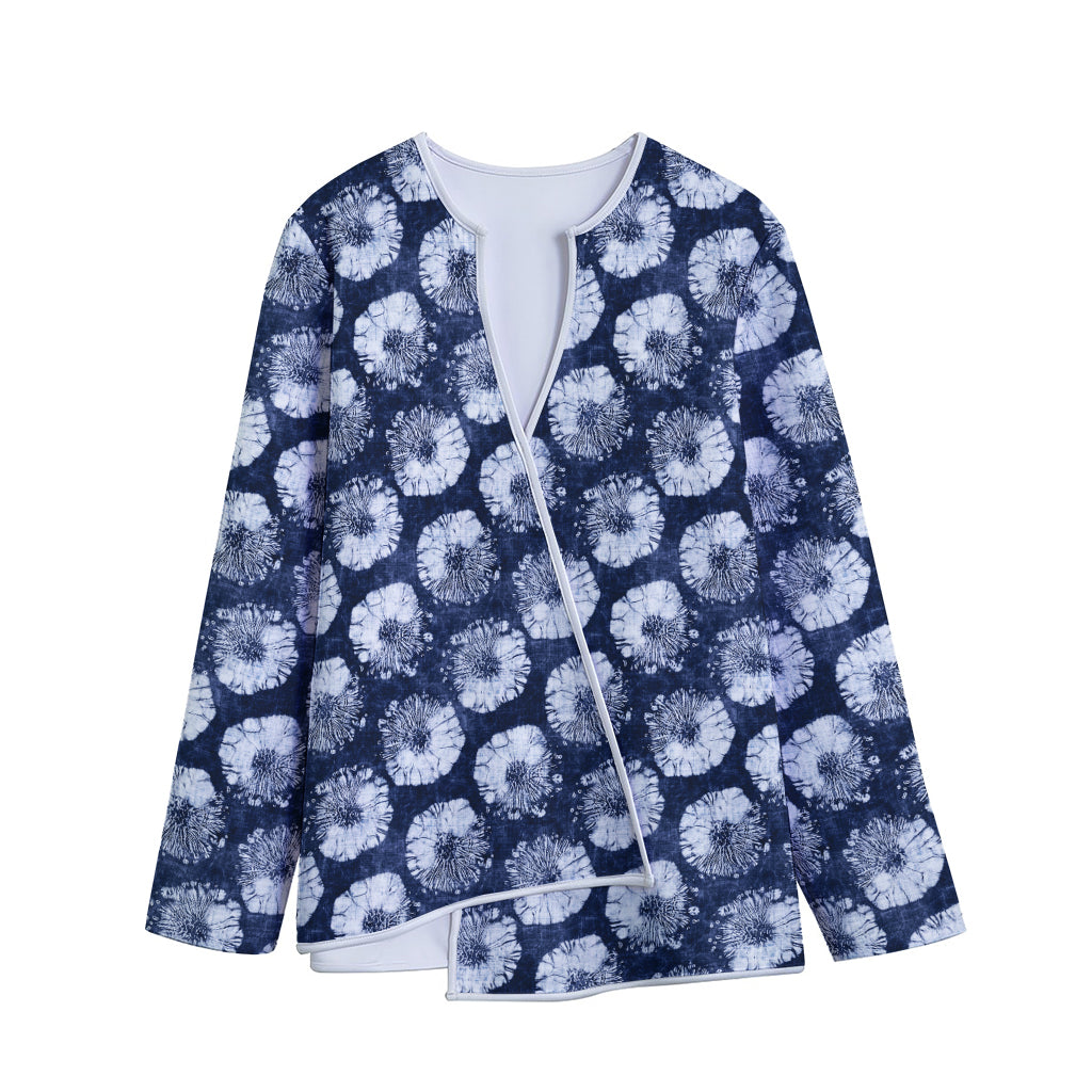 Shibori Motif Pattern Print Long Sleeve Short Coat