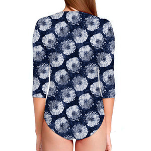 Shibori Motif Pattern Print Long Sleeve Swimsuit