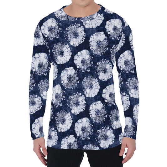 Shibori Motif Pattern Print Men's Long Sleeve T-Shirt