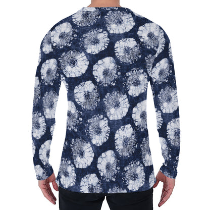 Shibori Motif Pattern Print Men's Long Sleeve T-Shirt
