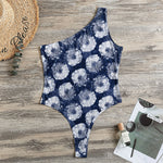 Shibori Motif Pattern Print One Shoulder Bodysuit