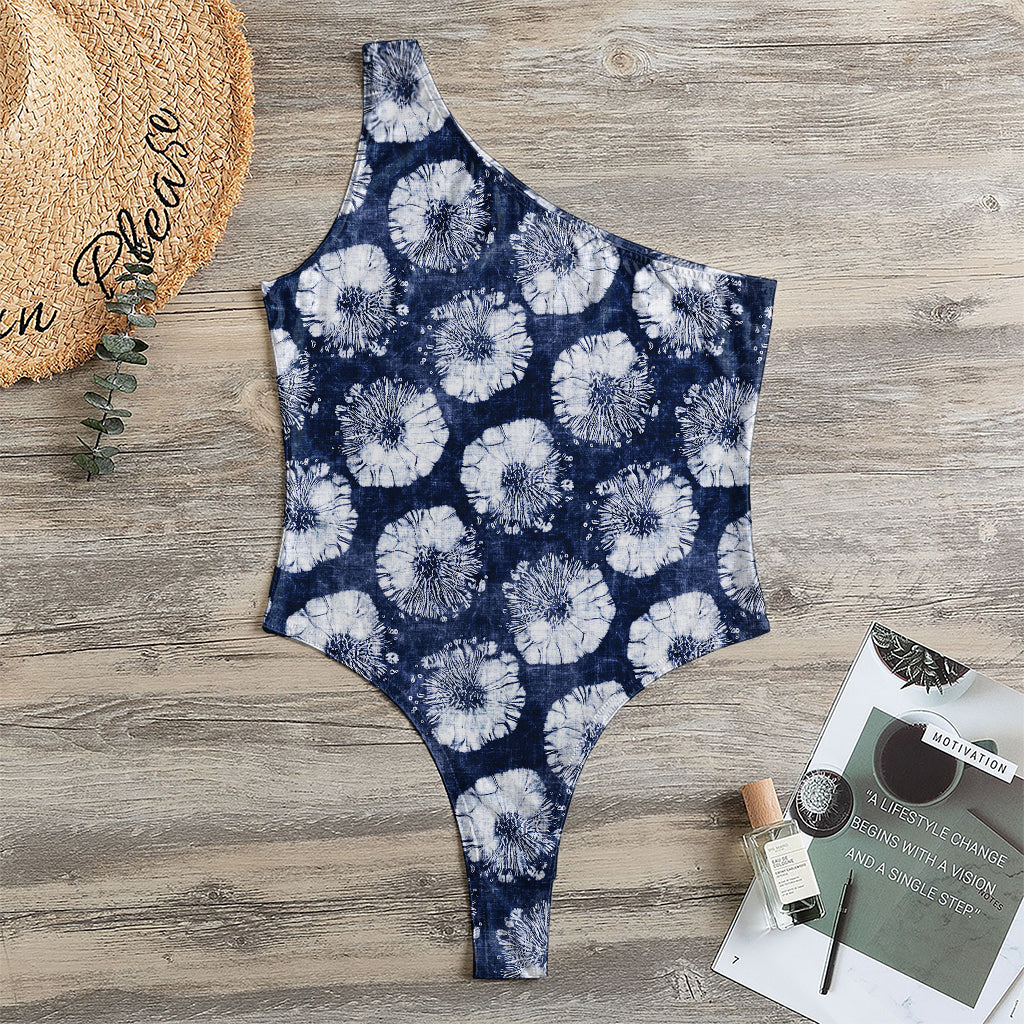 Shibori Motif Pattern Print One Shoulder Bodysuit