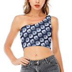 Shibori Motif Pattern Print One Shoulder Crop Top