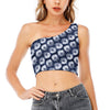 Shibori Motif Pattern Print One Shoulder Crop Top