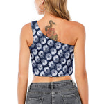 Shibori Motif Pattern Print One Shoulder Crop Top