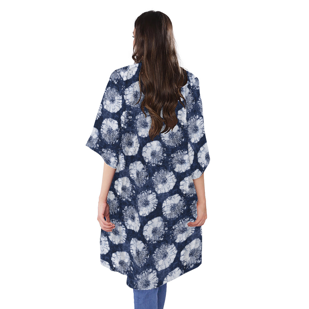 Shibori Motif Pattern Print Open Front Beach Cover Up