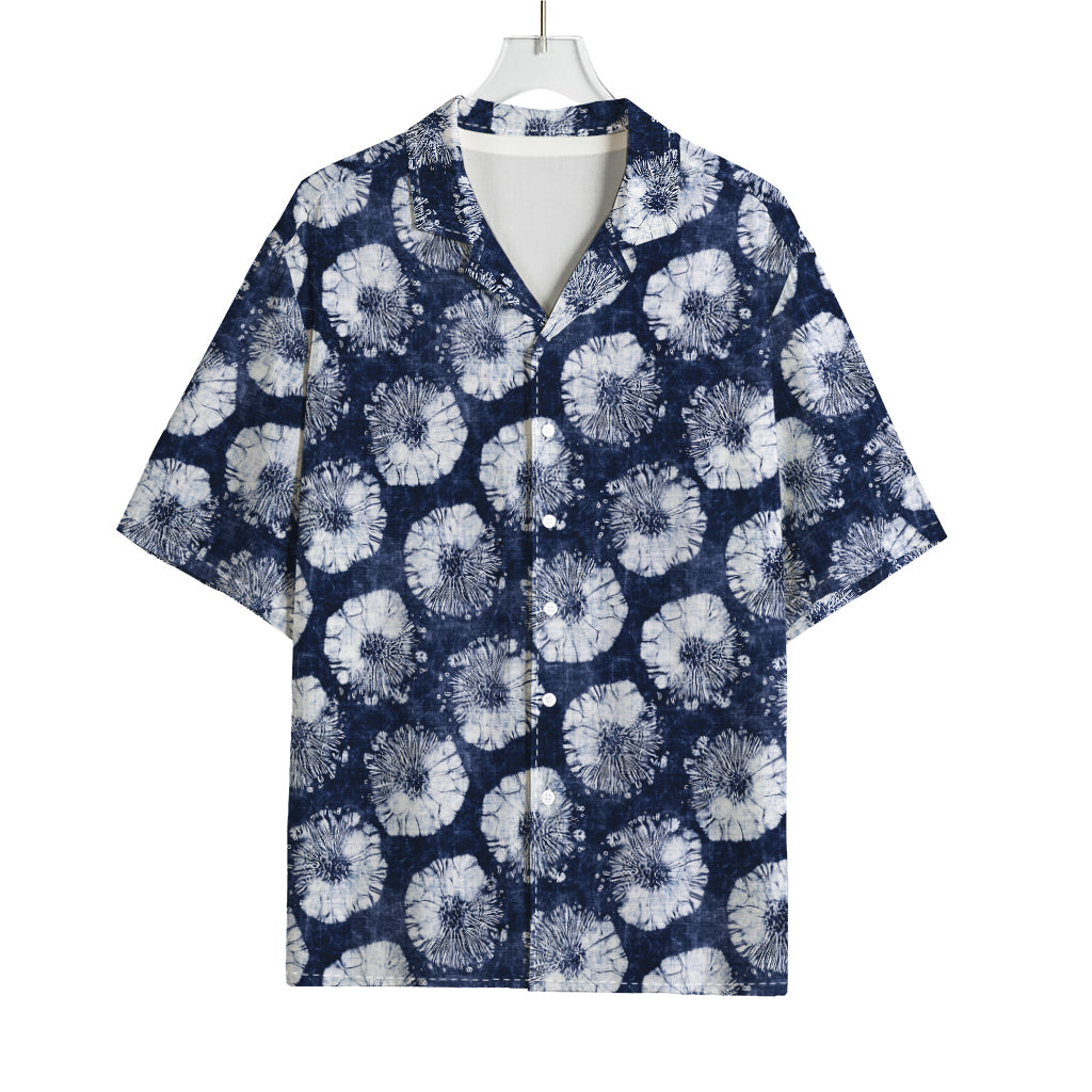 Shibori Motif Pattern Print Rayon Hawaiian Shirt