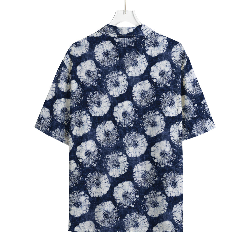 Shibori Motif Pattern Print Rayon Hawaiian Shirt