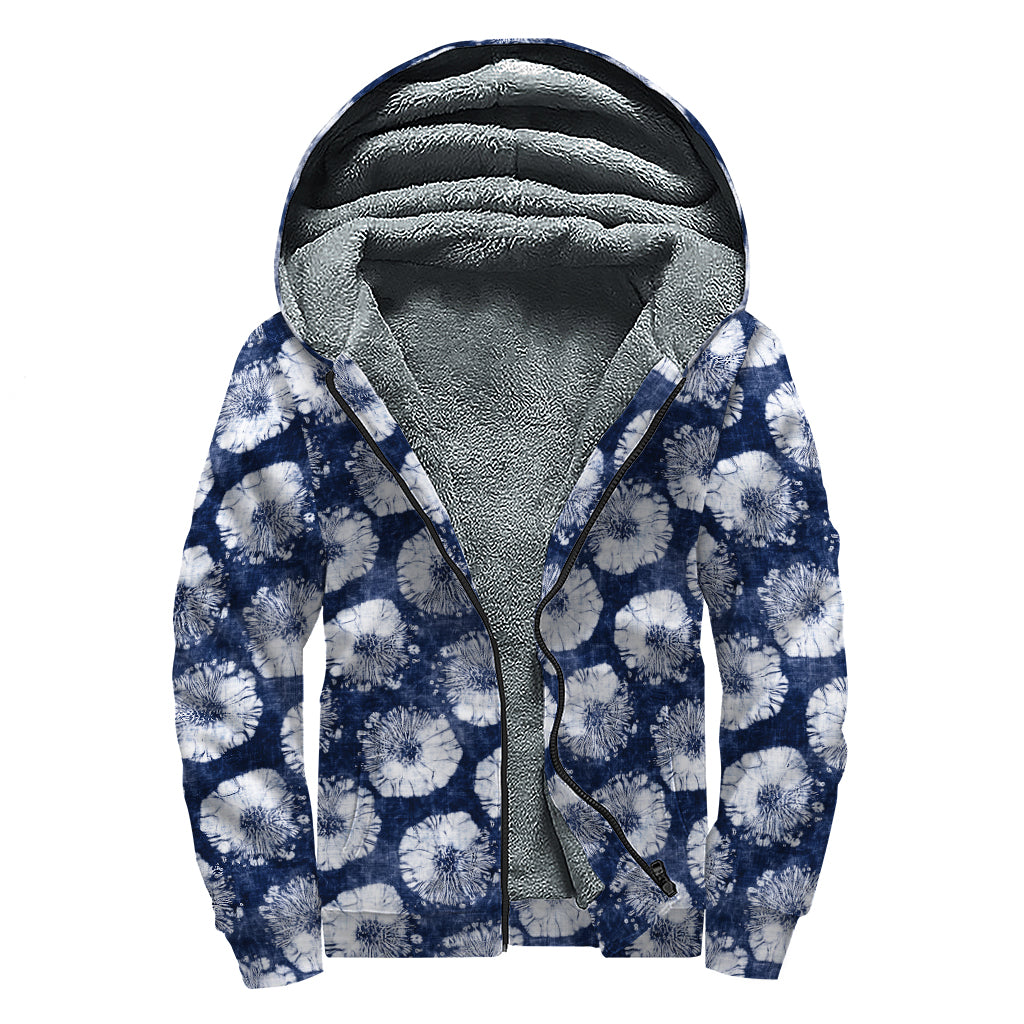 Shibori Motif Pattern Print Sherpa Lined Zip Up Hoodie