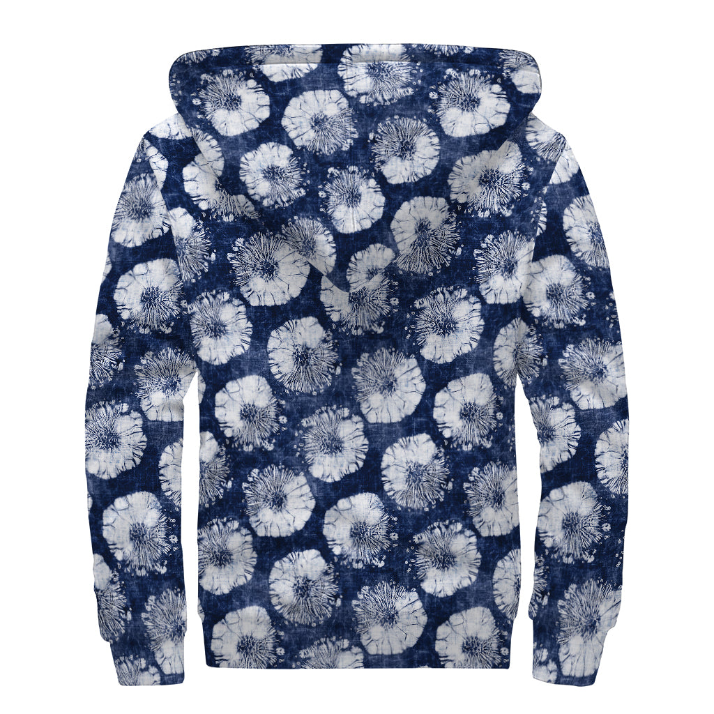 Shibori Motif Pattern Print Sherpa Lined Zip Up Hoodie