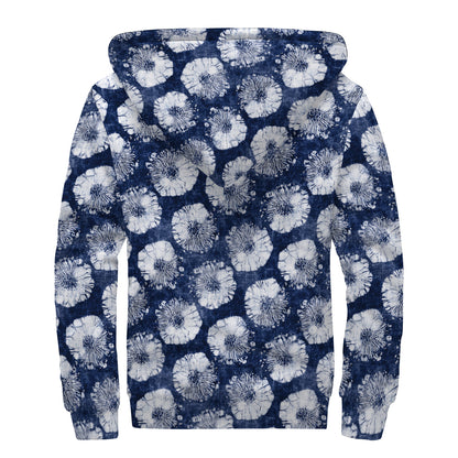 Shibori Motif Pattern Print Sherpa Lined Zip Up Hoodie