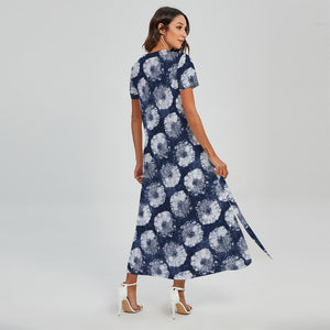 Shibori Motif Pattern Print Short Sleeve Maxi Dress