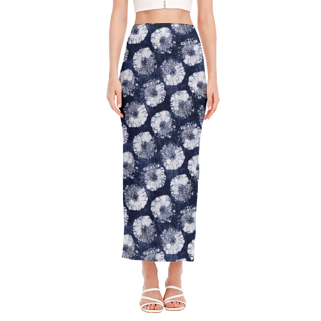 Shibori Motif Pattern Print Side Slit Maxi Skirt