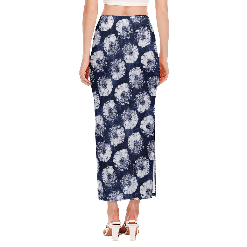 Shibori Motif Pattern Print Side Slit Maxi Skirt