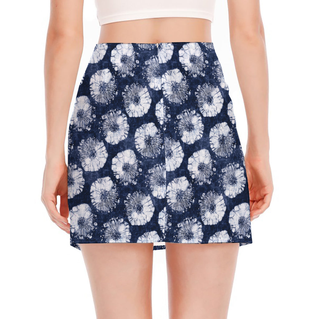 Shibori Motif Pattern Print Side Slit Mini Skirt