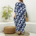 Shibori Motif Pattern Print Silk V-Neck Kaftan Dress