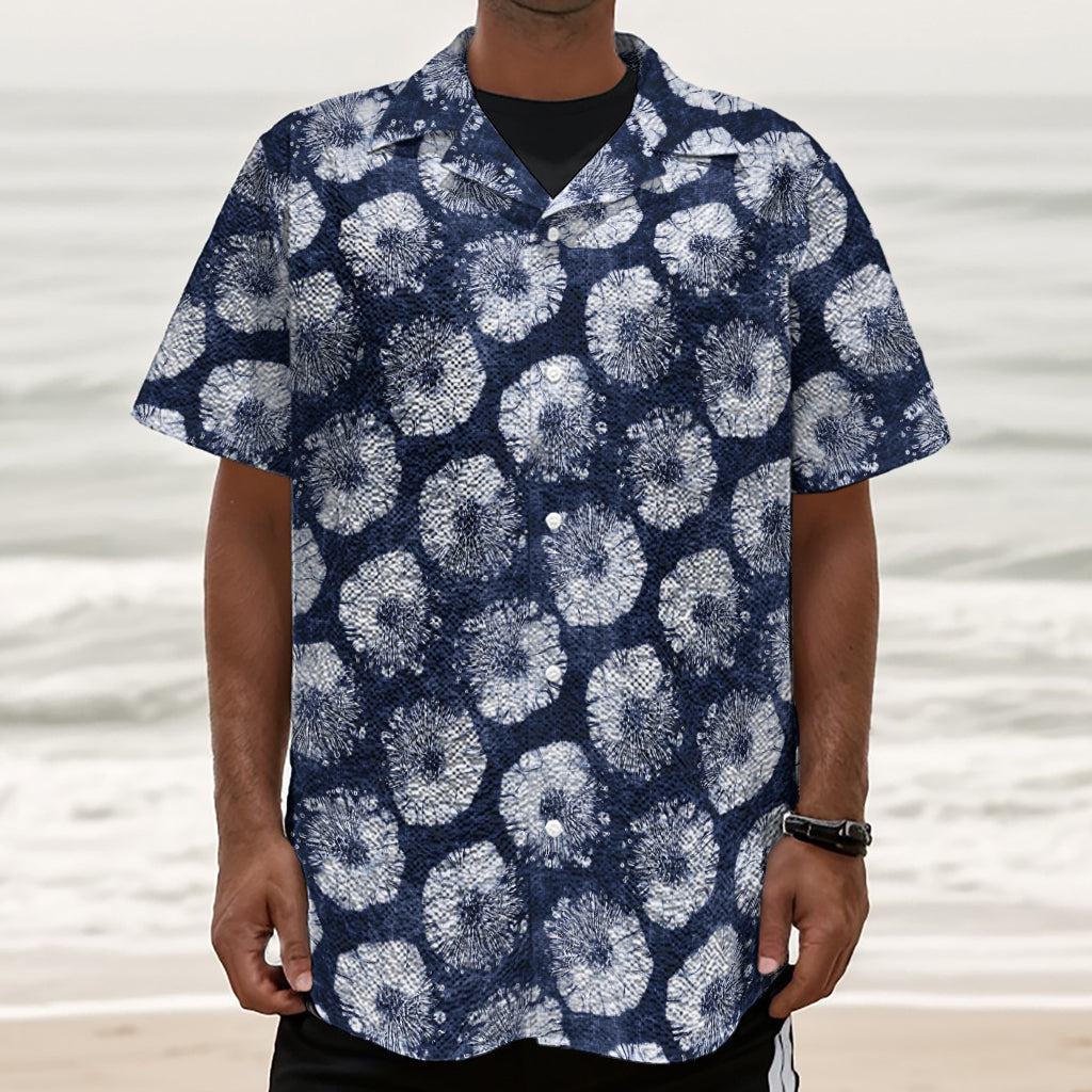 Shibori Motif Pattern Print Textured Short Sleeve Shirt