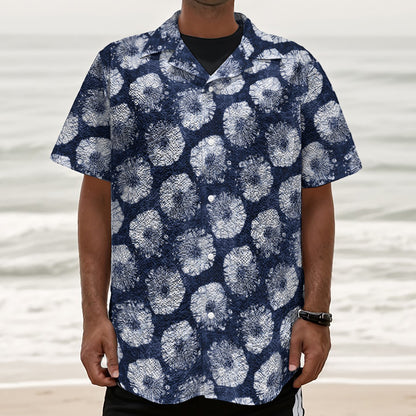 Shibori Motif Pattern Print Textured Short Sleeve Shirt