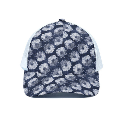Shibori Motif Pattern Print White Mesh Trucker Cap