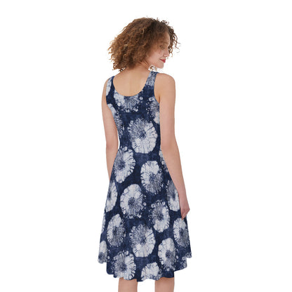 Shibori Motif Pattern Print Women's Sleeveless Dress