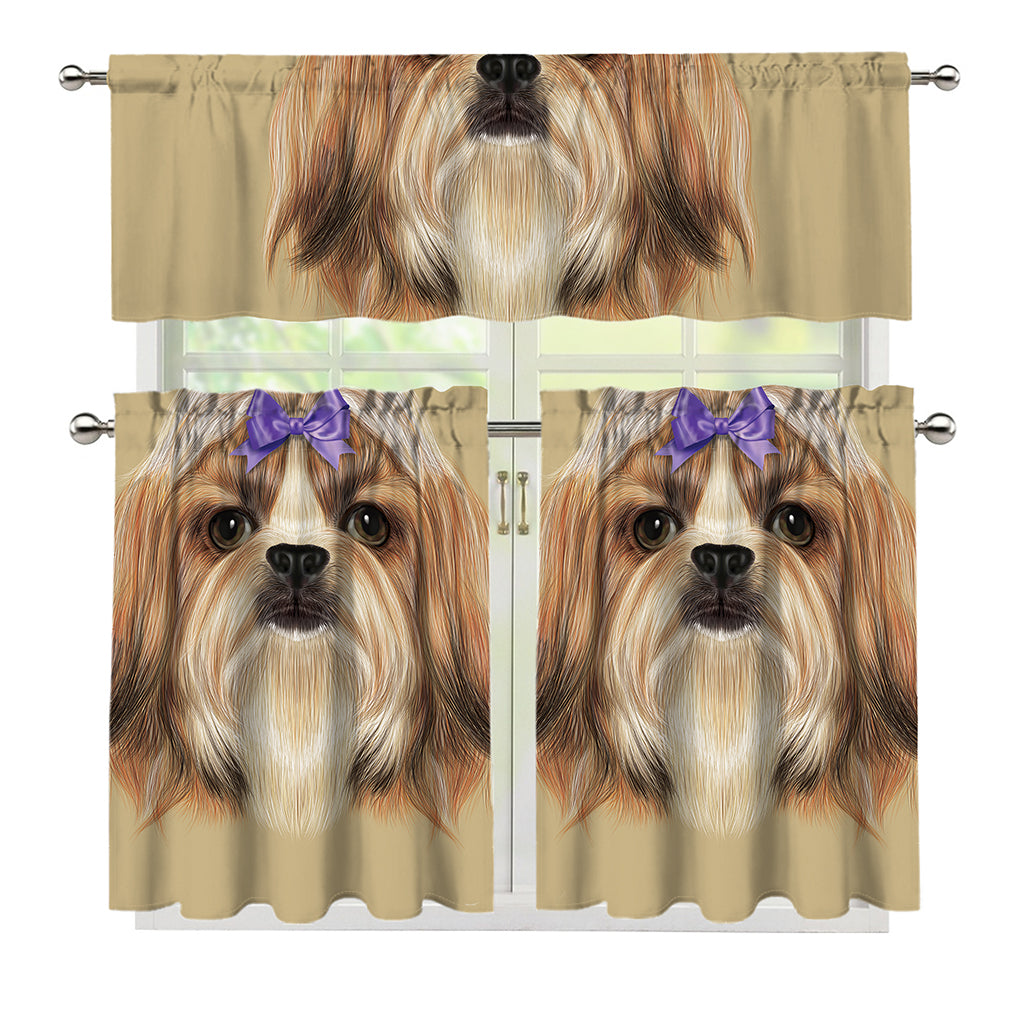 Shih Tzu Portrait Print 3 Piece Kitchen Curtains