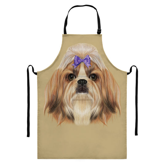 Shih Tzu Portrait Print Bib Apron With Pocket