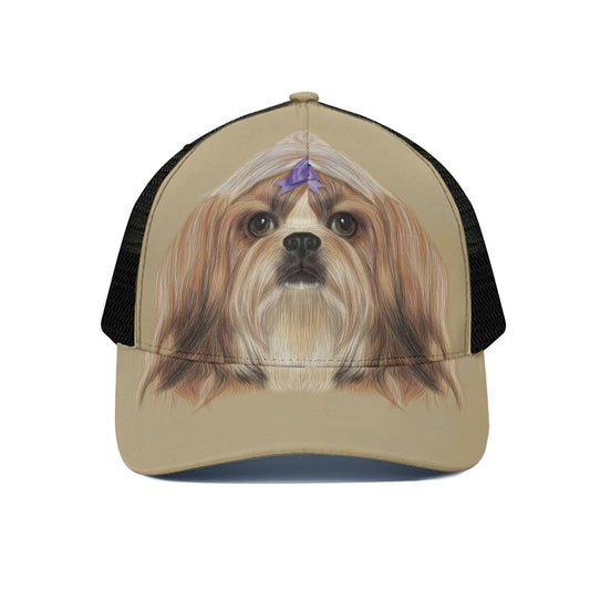 Shih Tzu Portrait Print Black Mesh Trucker Cap