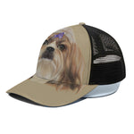 Shih Tzu Portrait Print Black Mesh Trucker Cap