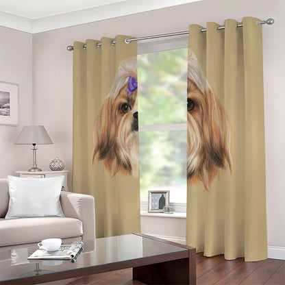 Shih Tzu Portrait Print Blackout Grommet Curtains