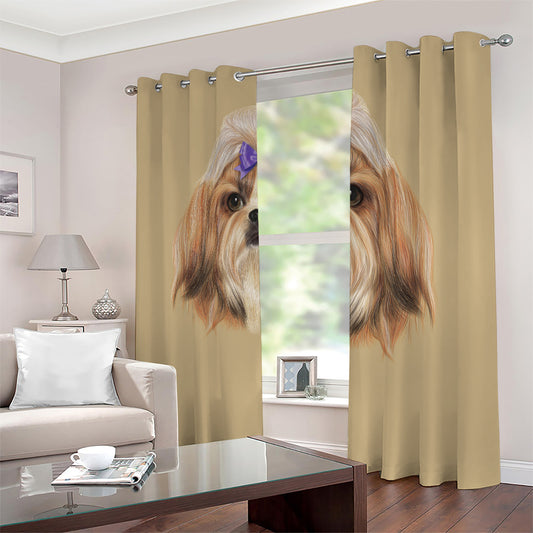Shih Tzu Portrait Print Blackout Grommet Curtains