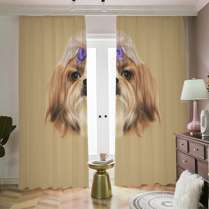 Shih Tzu Portrait Print Blackout Pencil Pleat Curtains