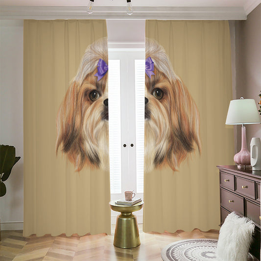 Shih Tzu Portrait Print Blackout Pencil Pleat Curtains