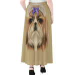 Shih Tzu Portrait Print Chiffon Maxi Skirt