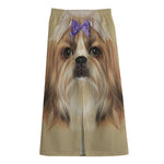 Shih Tzu Portrait Print Cotton Front Slit Maxi Skirt