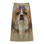 Shih Tzu Portrait Print Cotton Front Slit Maxi Skirt