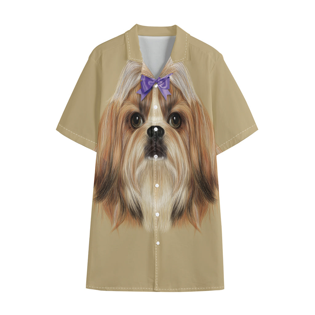 Shih Tzu Portrait Print Cotton Hawaiian Shirt