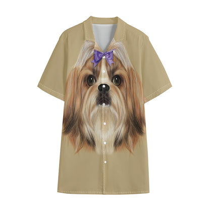 Shih Tzu Portrait Print Cotton Hawaiian Shirt