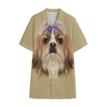 Shih Tzu Portrait Print Cotton Hawaiian Shirt